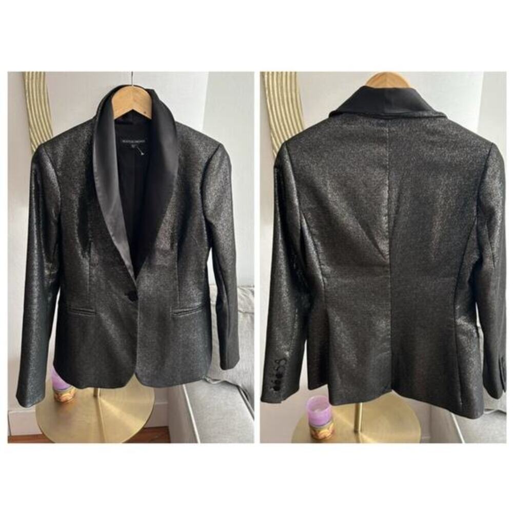 Boston Proper Glitter Black Blazer Glam Size 6 Goth